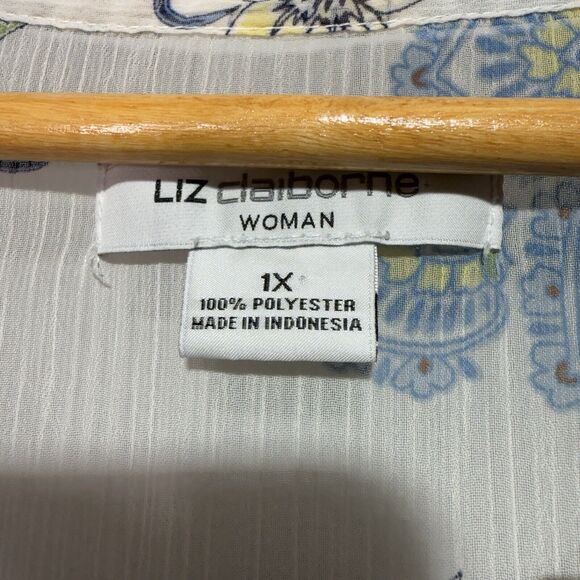 Liz Claiborne Blouse Women’s Size 1X White Multi Paisley Print Top 3/4 Sleeves - Picture 9 of 11